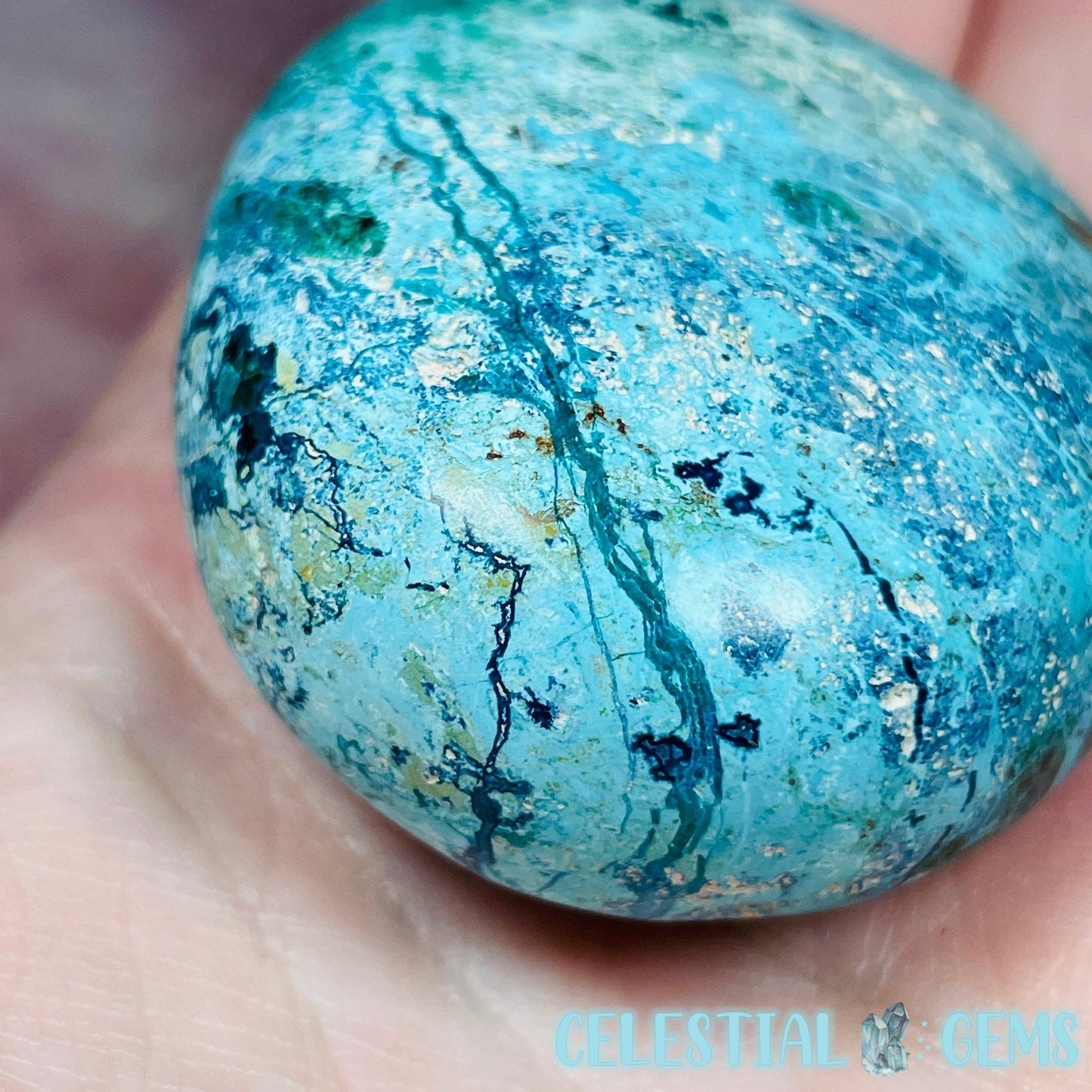 Chrysocolla, Shattuckite, Malachite + Dioptase Palmstone