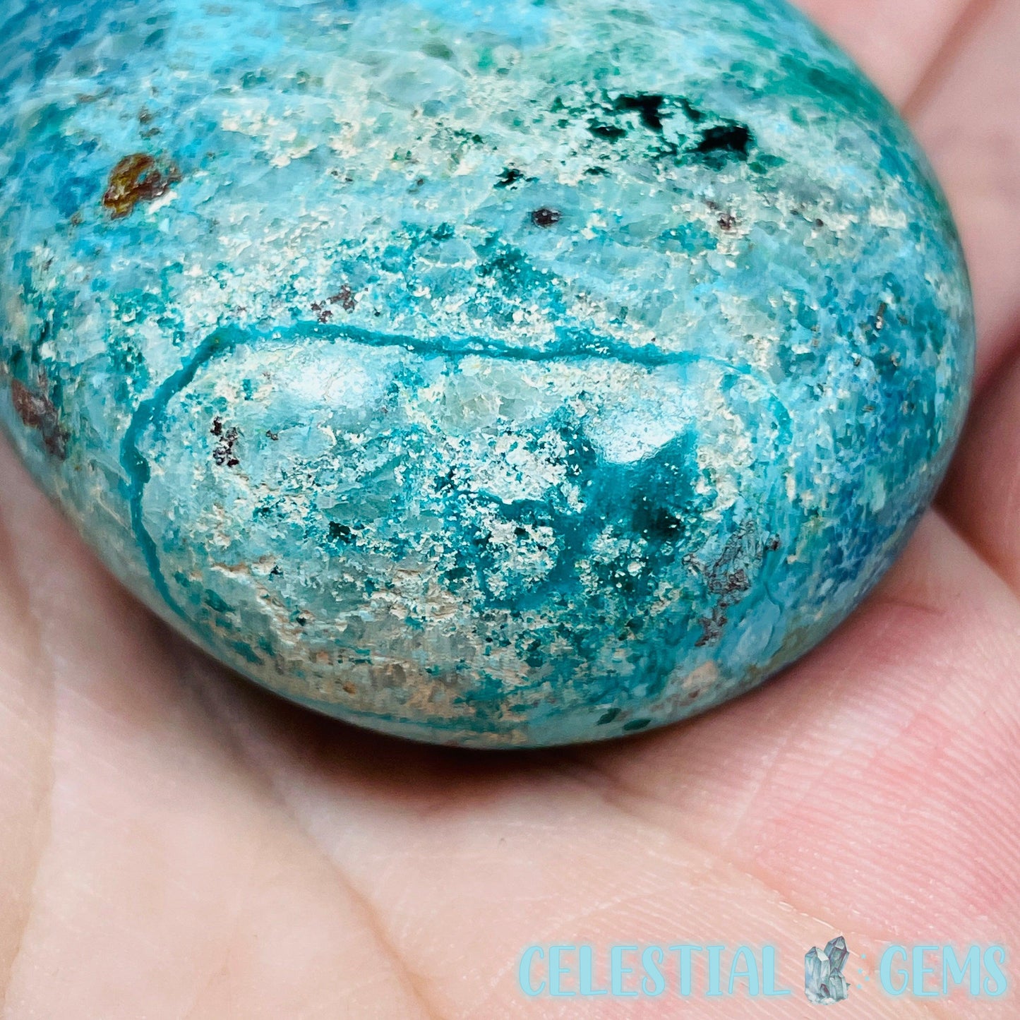 Chrysocolla, Shattuckite, Malachite + Dioptase Palmstone