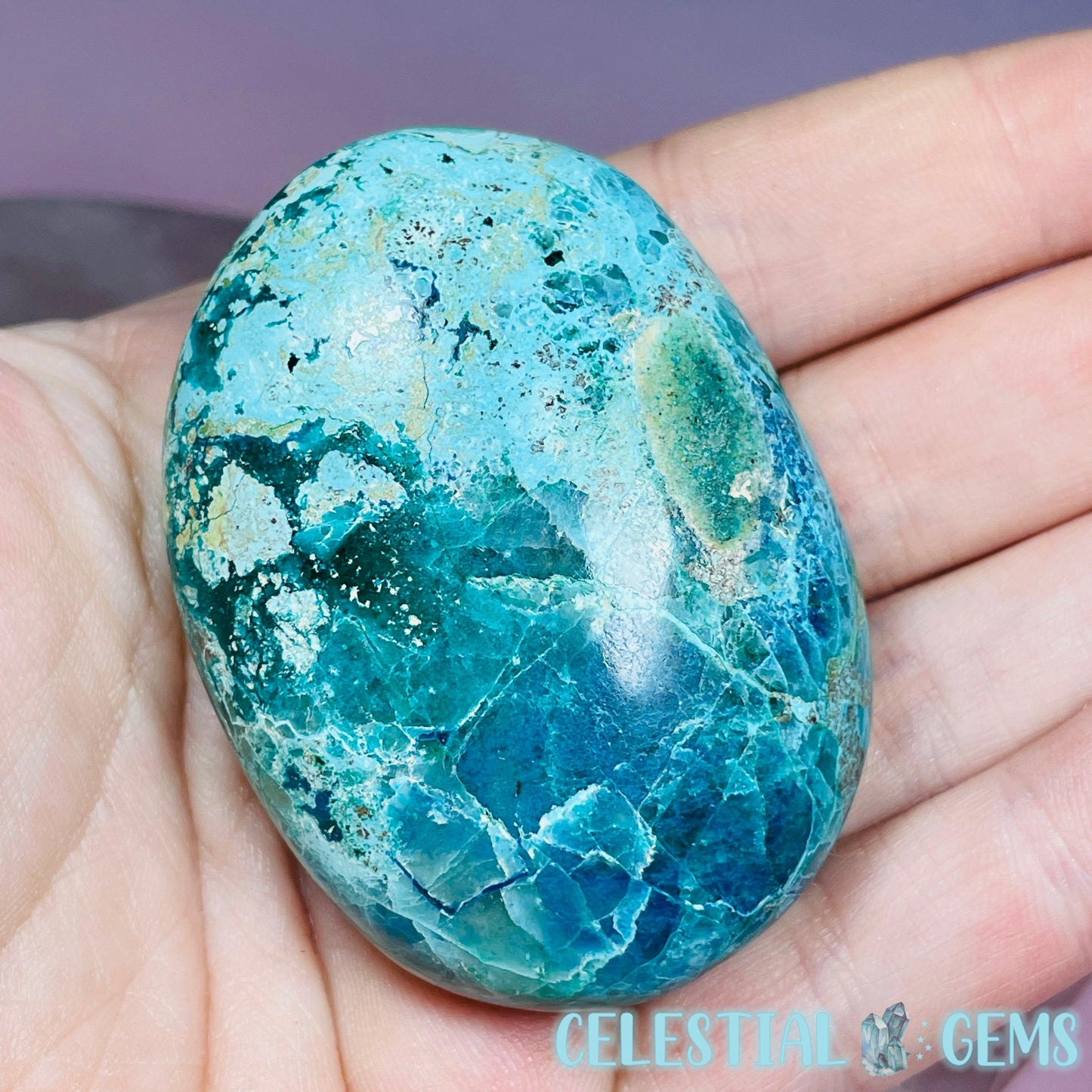 Chrysocolla, Shattuckite + Dioptase Palmstone