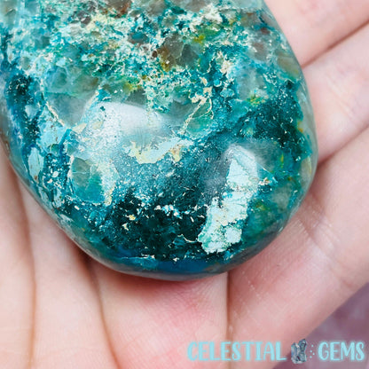 Chrysocolla, Shattuckite, Quartz + Dioptase Palmstone
