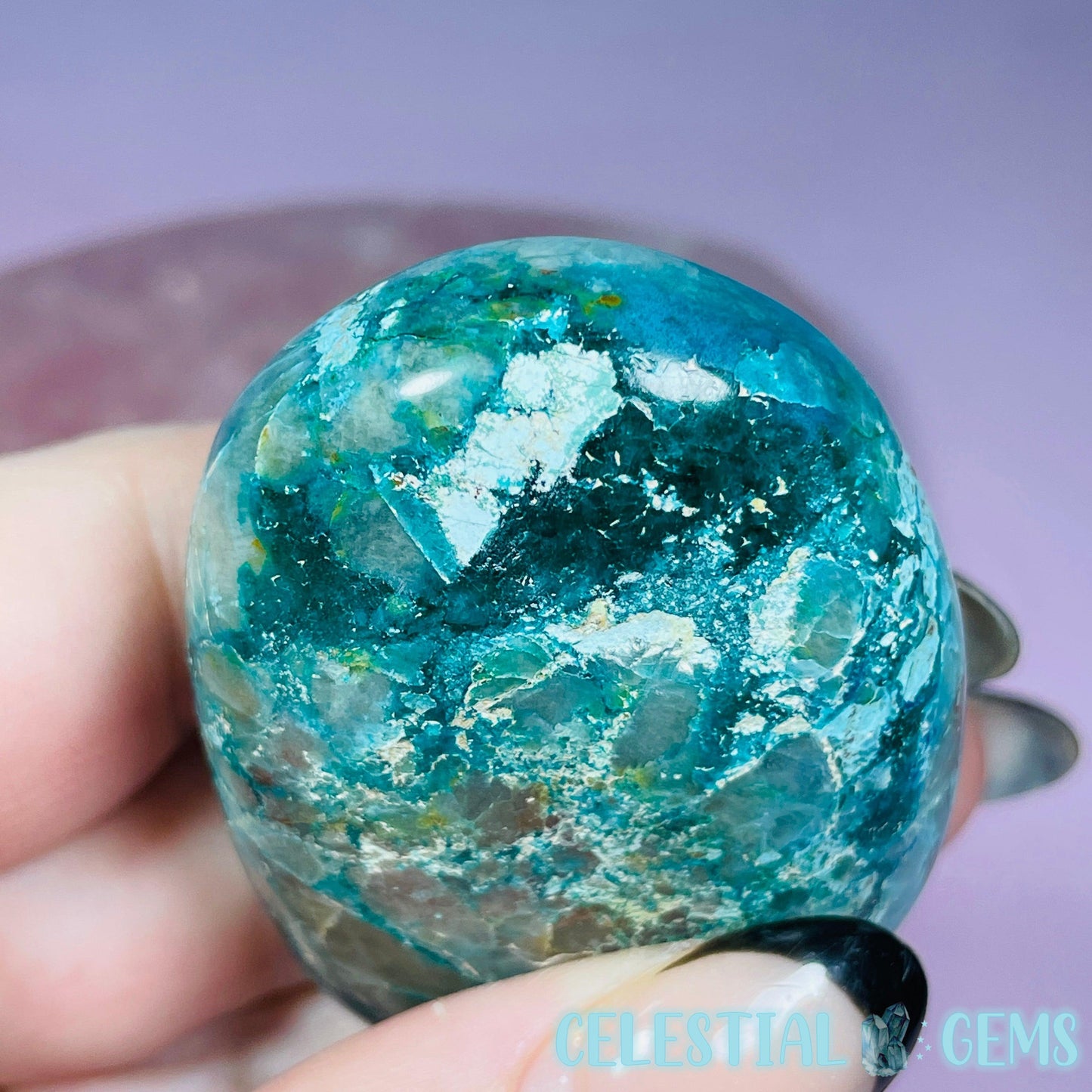 Chrysocolla, Shattuckite, Quartz + Dioptase Palmstone