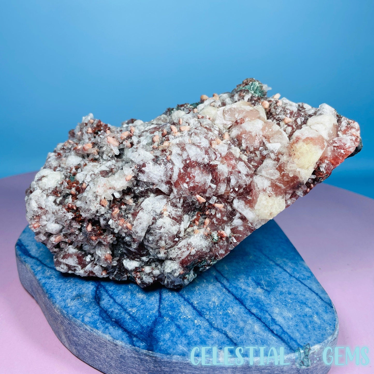 Red Apophyllite + Heulandite + Celadonite Large Cluster