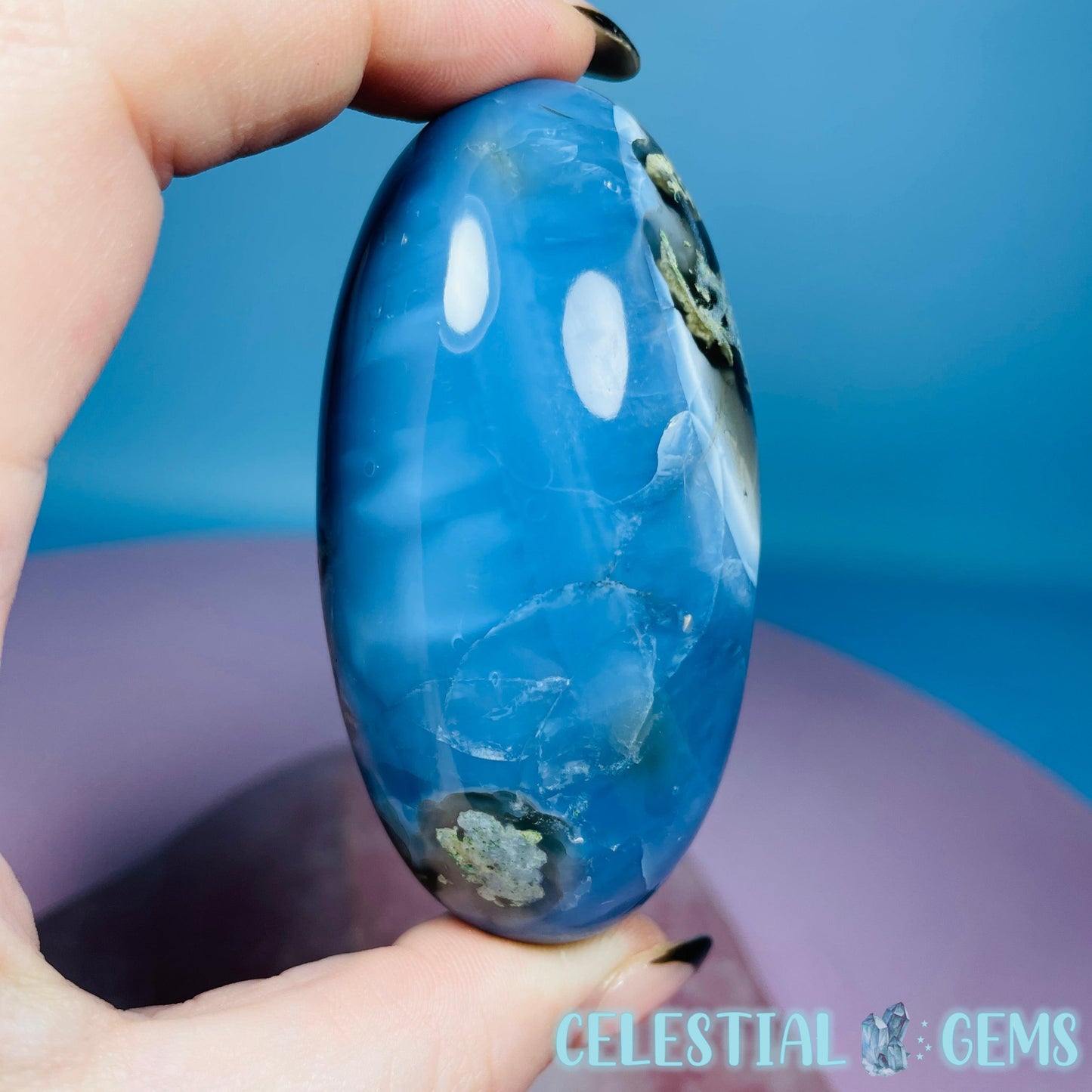 Owhyee Blue Opal with Moss Agate Oval Shiva Lingam Stone