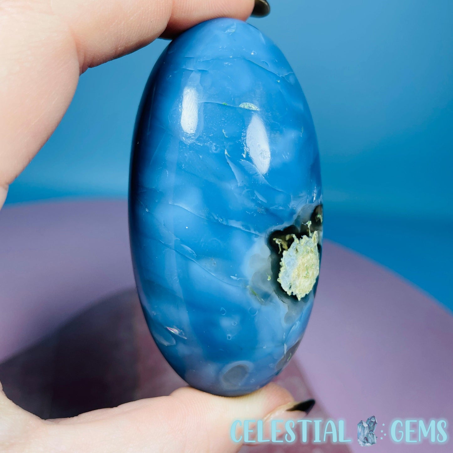 Owhyee Blue Opal with Moss Agate Oval Shiva Lingam Stone