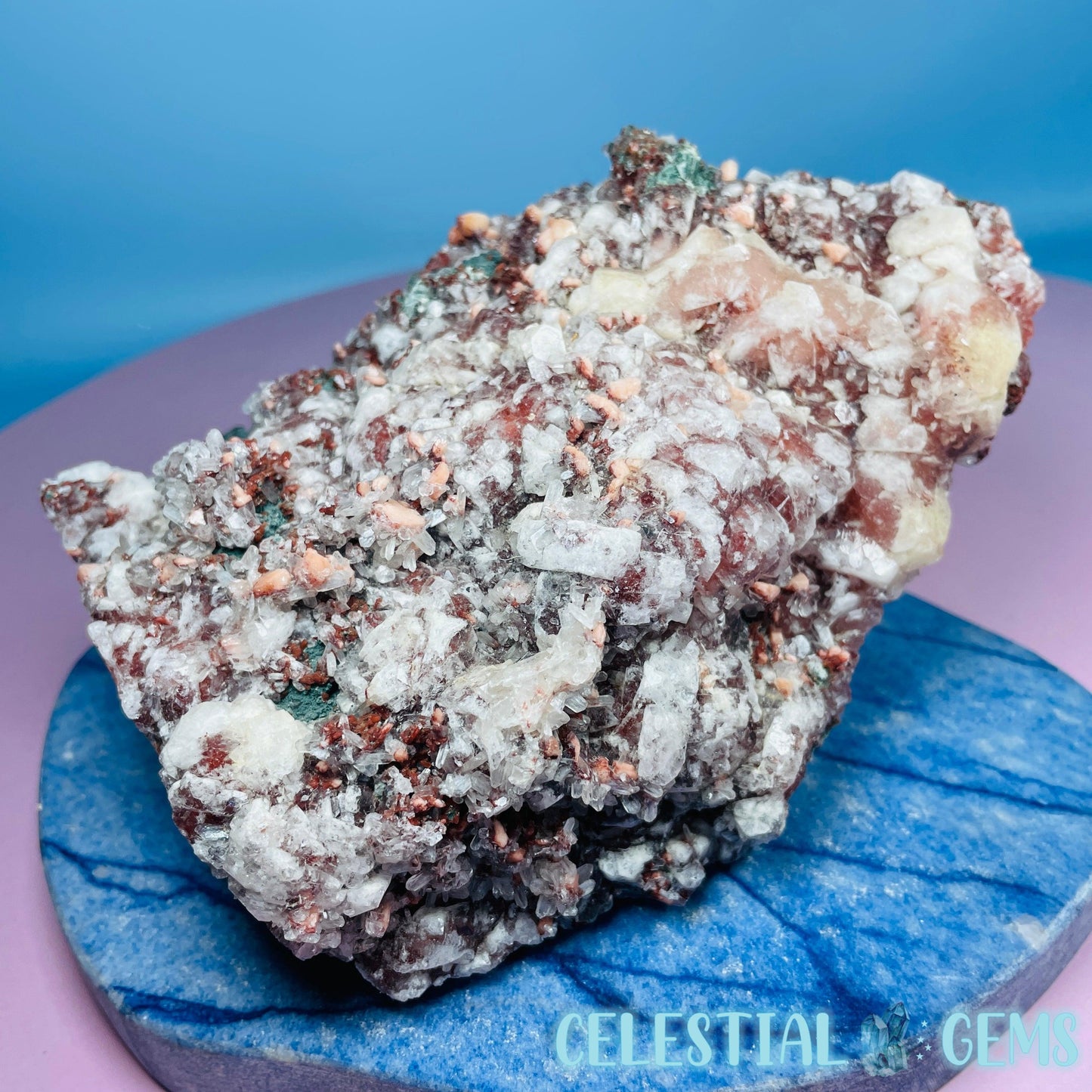 Red Apophyllite + Heulandite + Celadonite Large Cluster