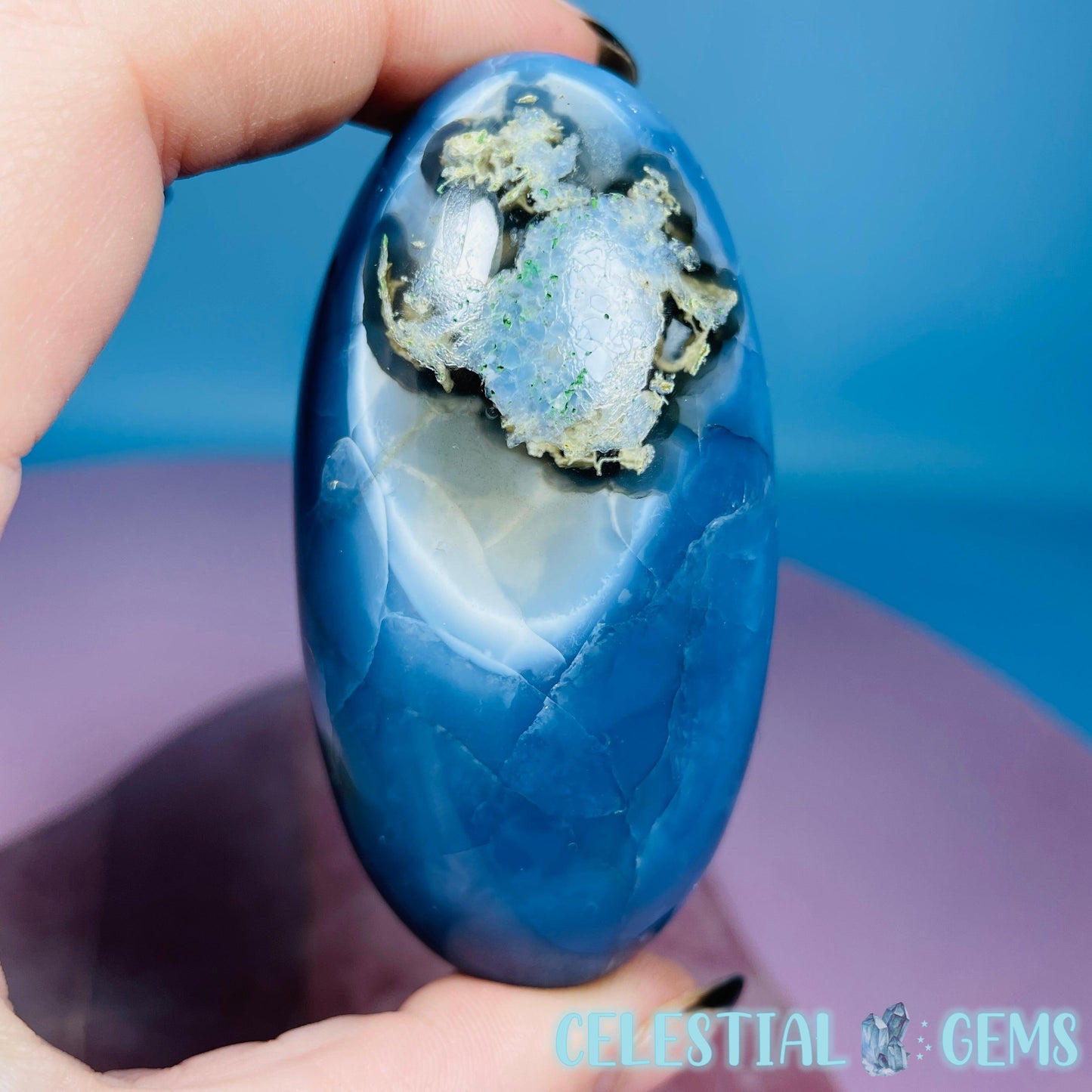 Owhyee Blue Opal with Moss Agate Oval Shiva Lingam Stone