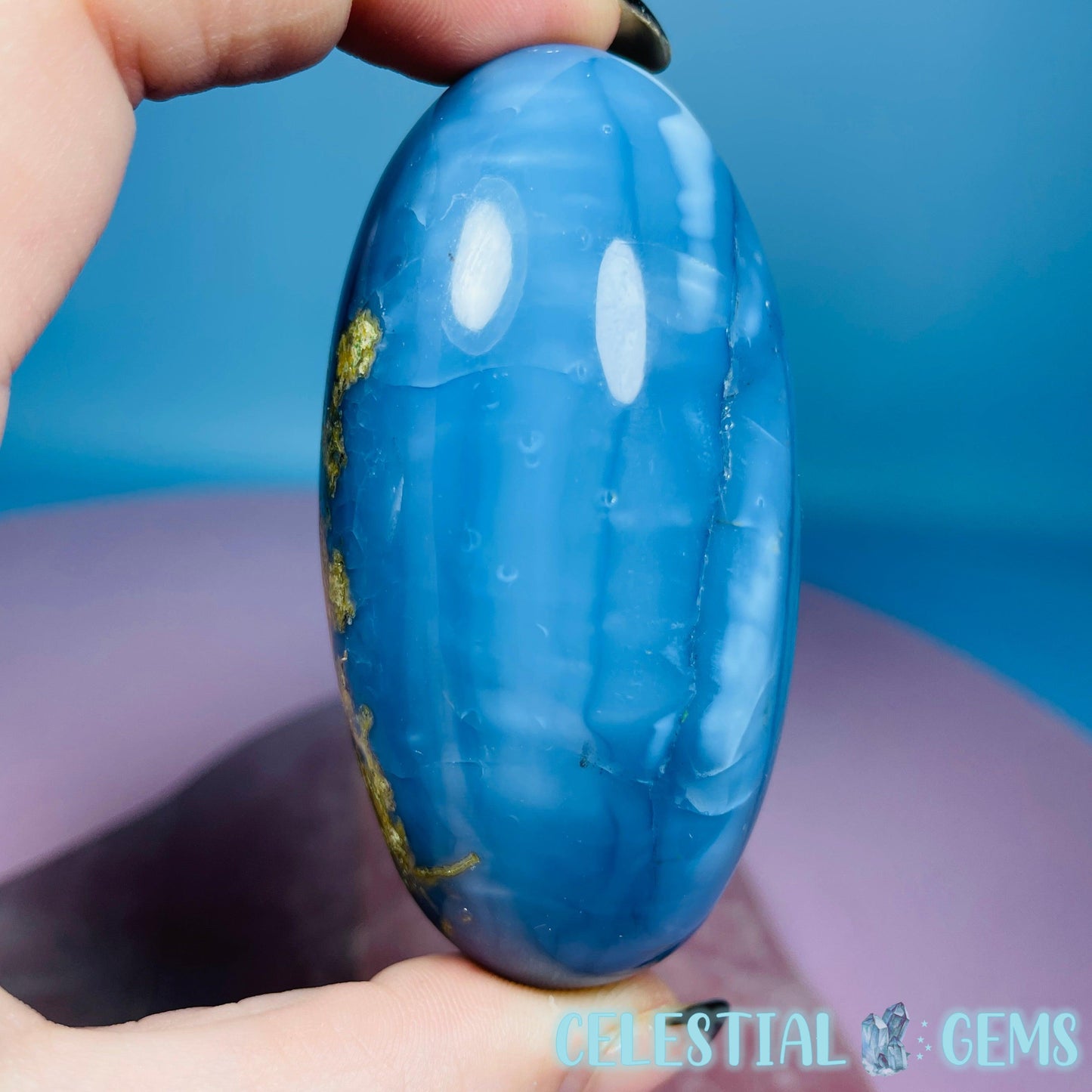 Owhyee Blue Opal with Moss Agate Oval Shiva Lingam Stone