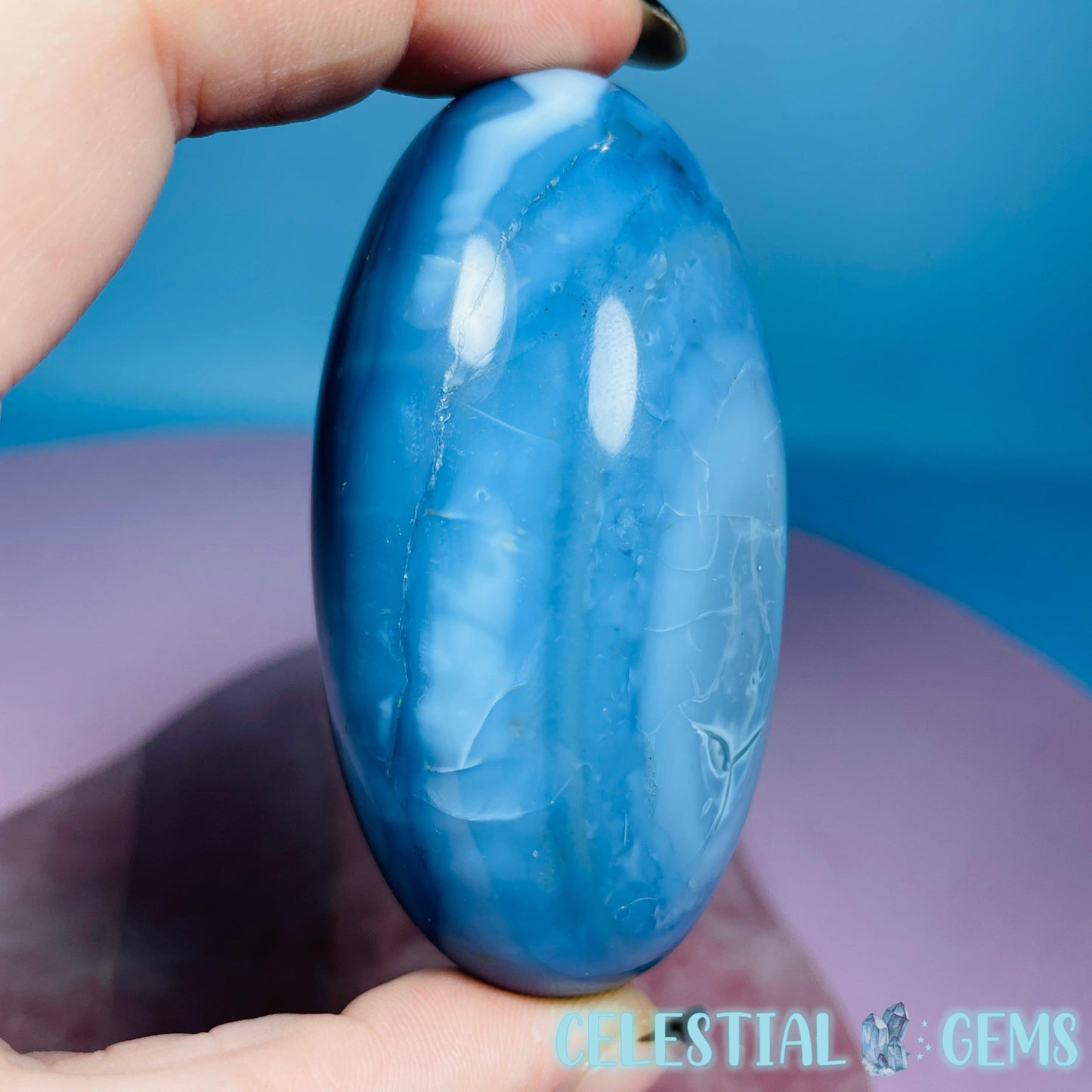 Owhyee Blue Opal with Moss Agate Oval Shiva Lingam Stone