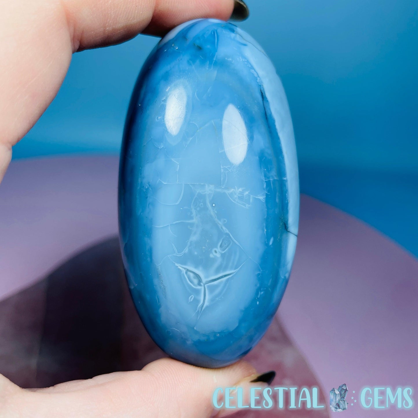Owhyee Blue Opal with Moss Agate Oval Shiva Lingam Stone