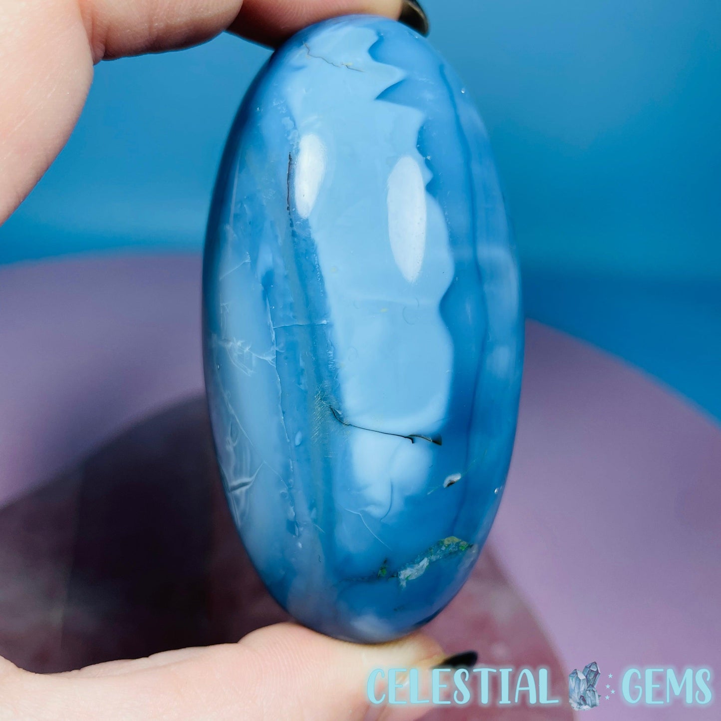 Owhyee Blue Opal with Moss Agate Oval Shiva Lingam Stone