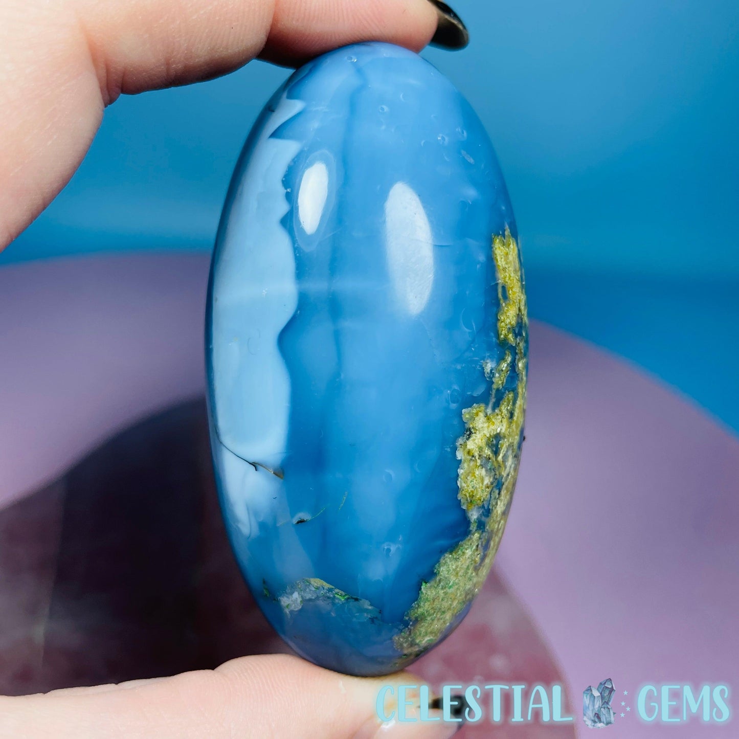 Owhyee Blue Opal with Moss Agate Oval Shiva Lingam Stone