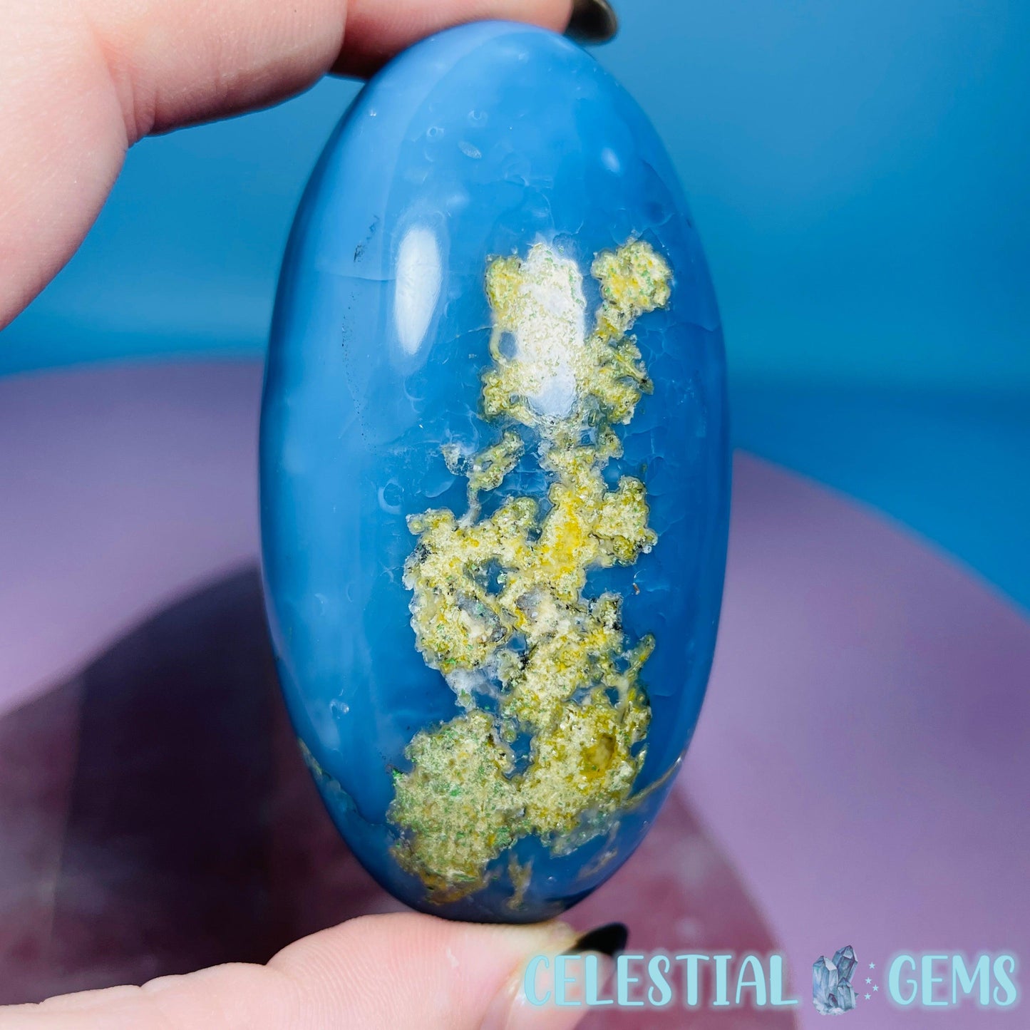 Owhyee Blue Opal with Moss Agate Oval Shiva Lingam Stone