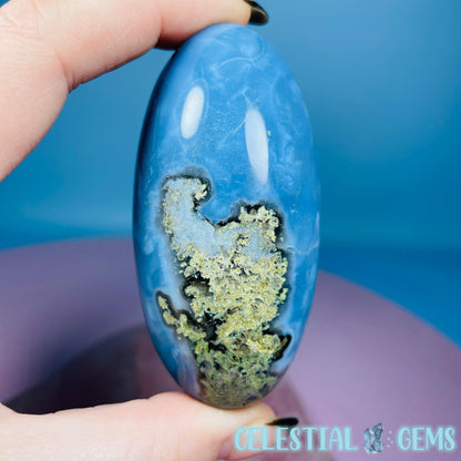Owhyee Blue Opal with Moss Agate Oval Shiva Lingam Stone
