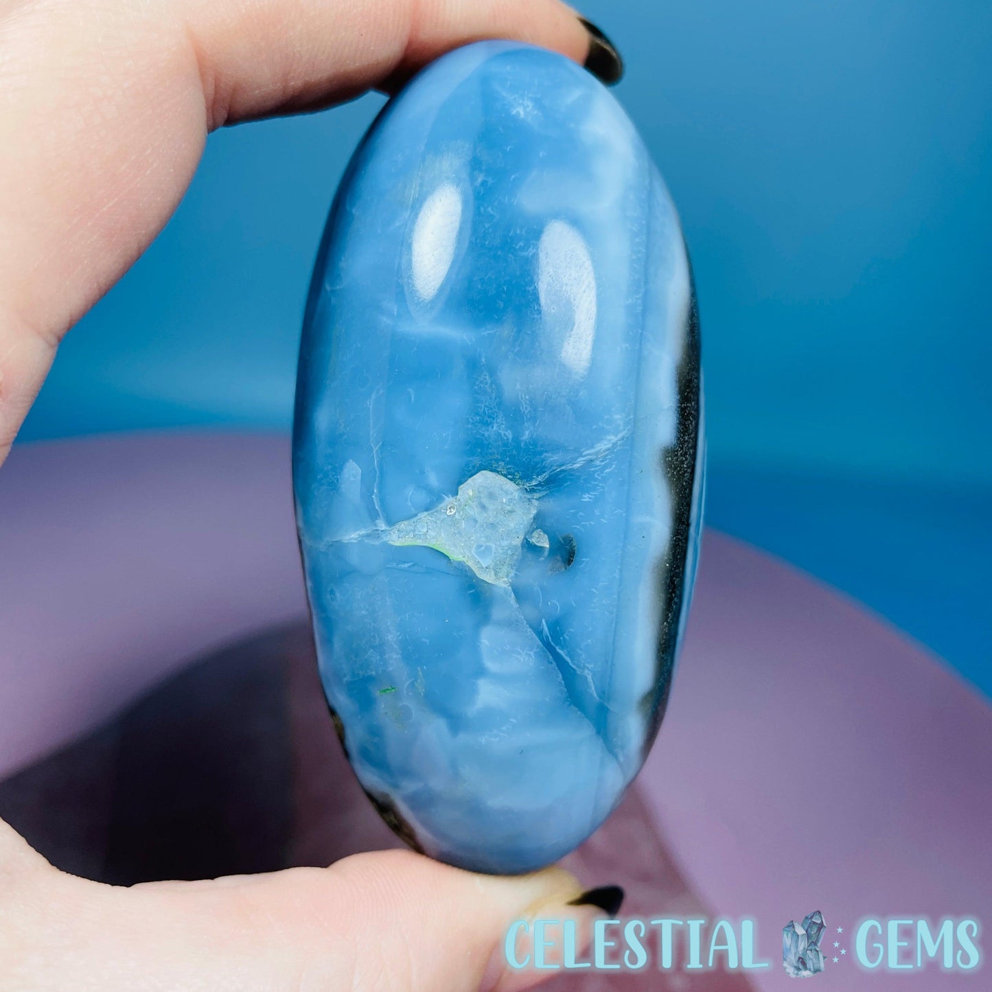 Owhyee Blue Opal with Moss Agate Oval Shiva Lingam Stone