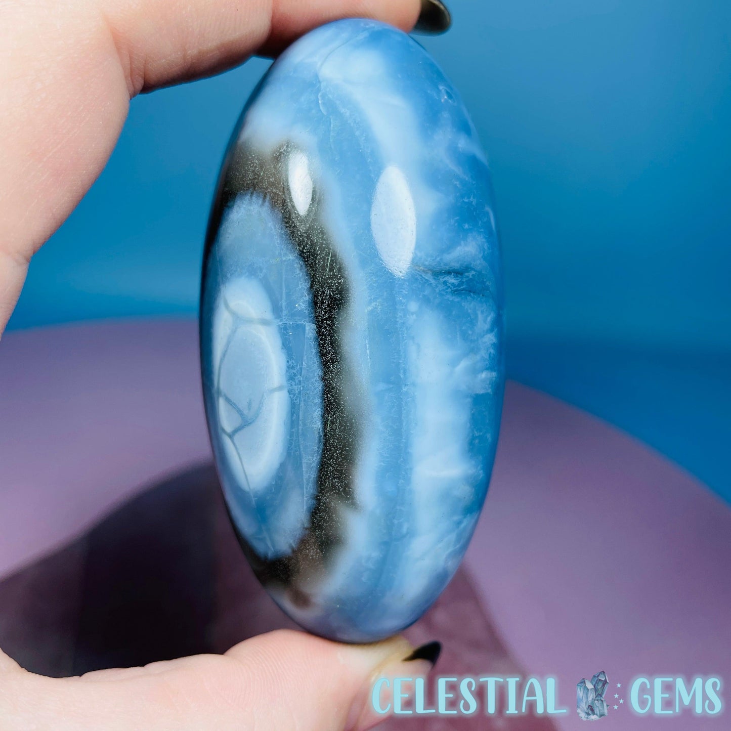 Owhyee Blue Opal with Moss Agate Oval Shiva Lingam Stone