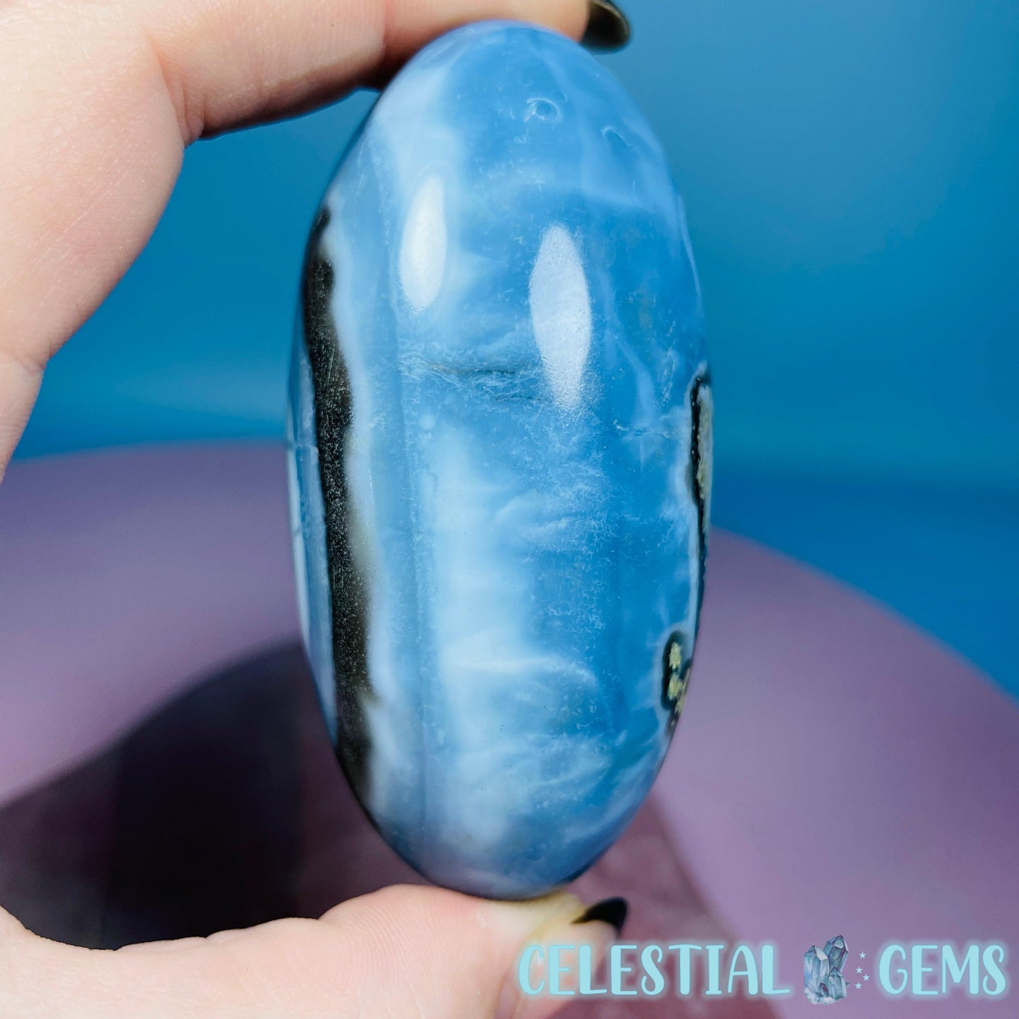 Owhyee Blue Opal with Moss Agate Oval Shiva Lingam Stone