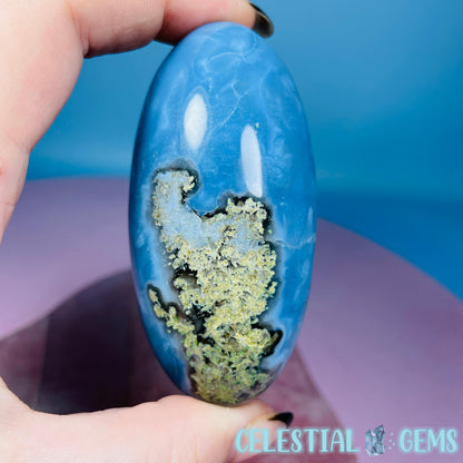 Owhyee Blue Opal with Moss Agate Oval Shiva Lingam Stone