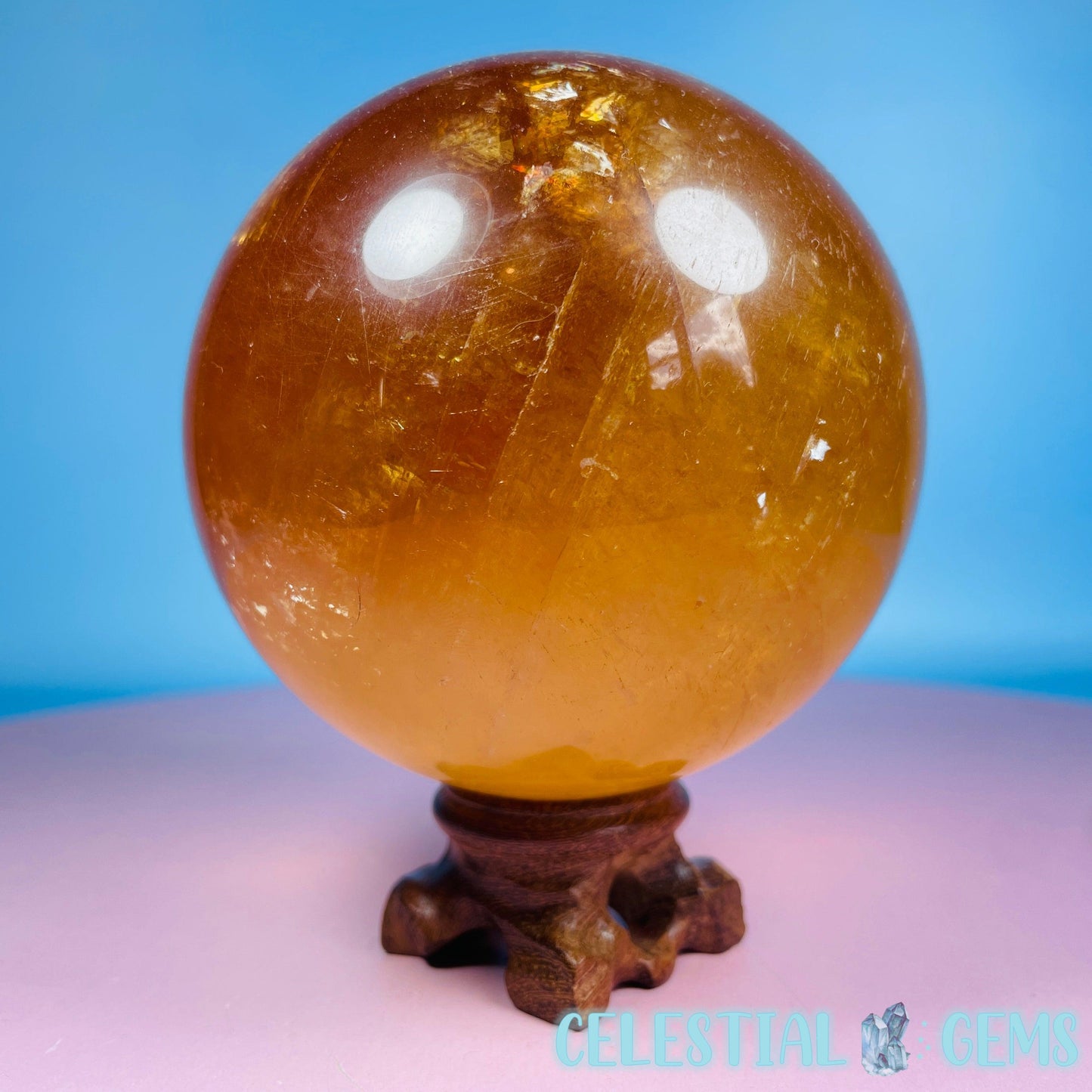 Optical Honey Calcite XL Sphere 1.09kg (Video)