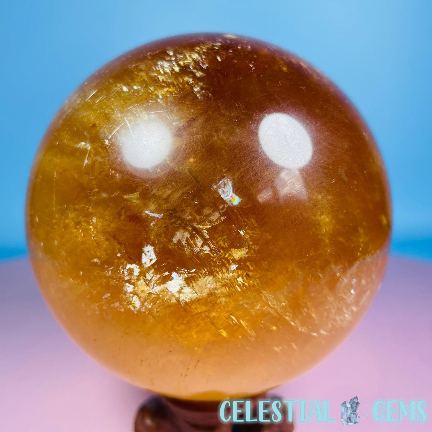 Optical Honey Calcite XL Sphere 1.09kg (Video)