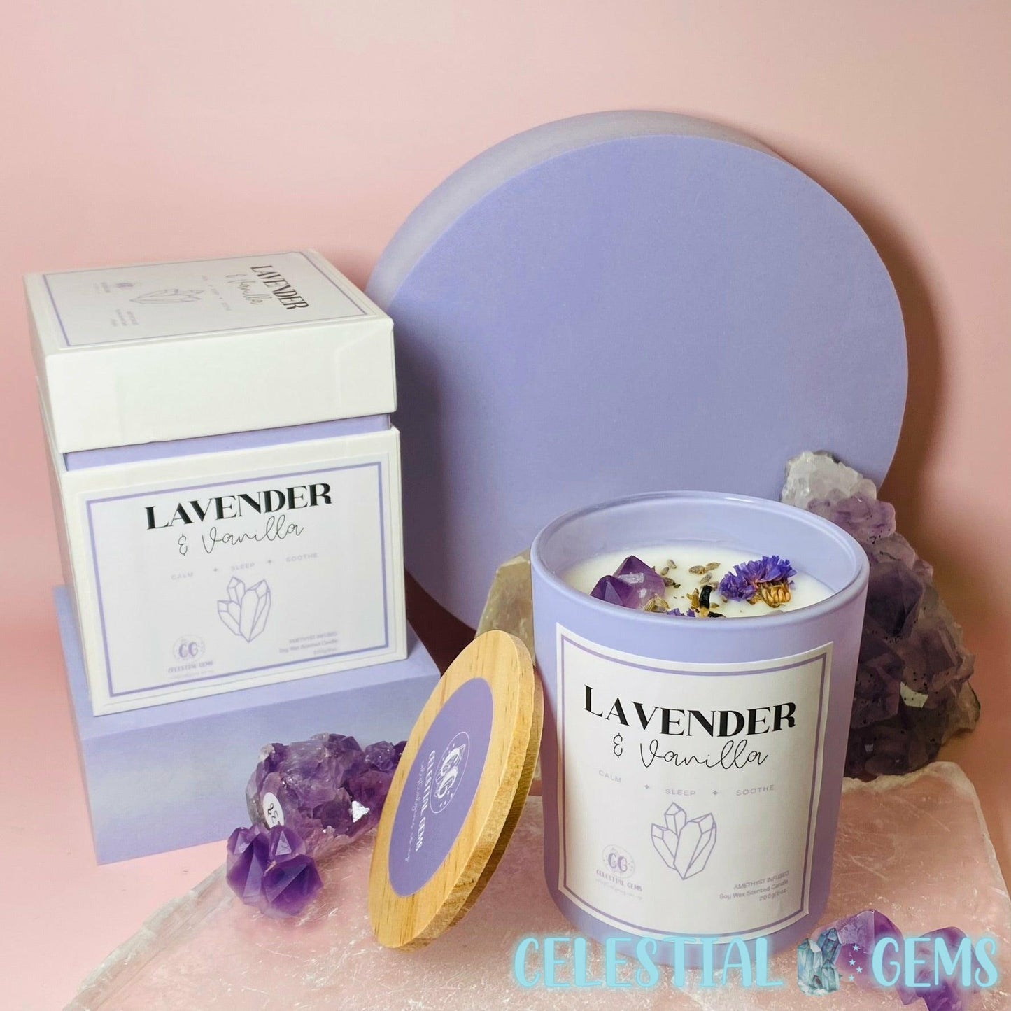 Lavender + Vanilla Crystal Soy Candle