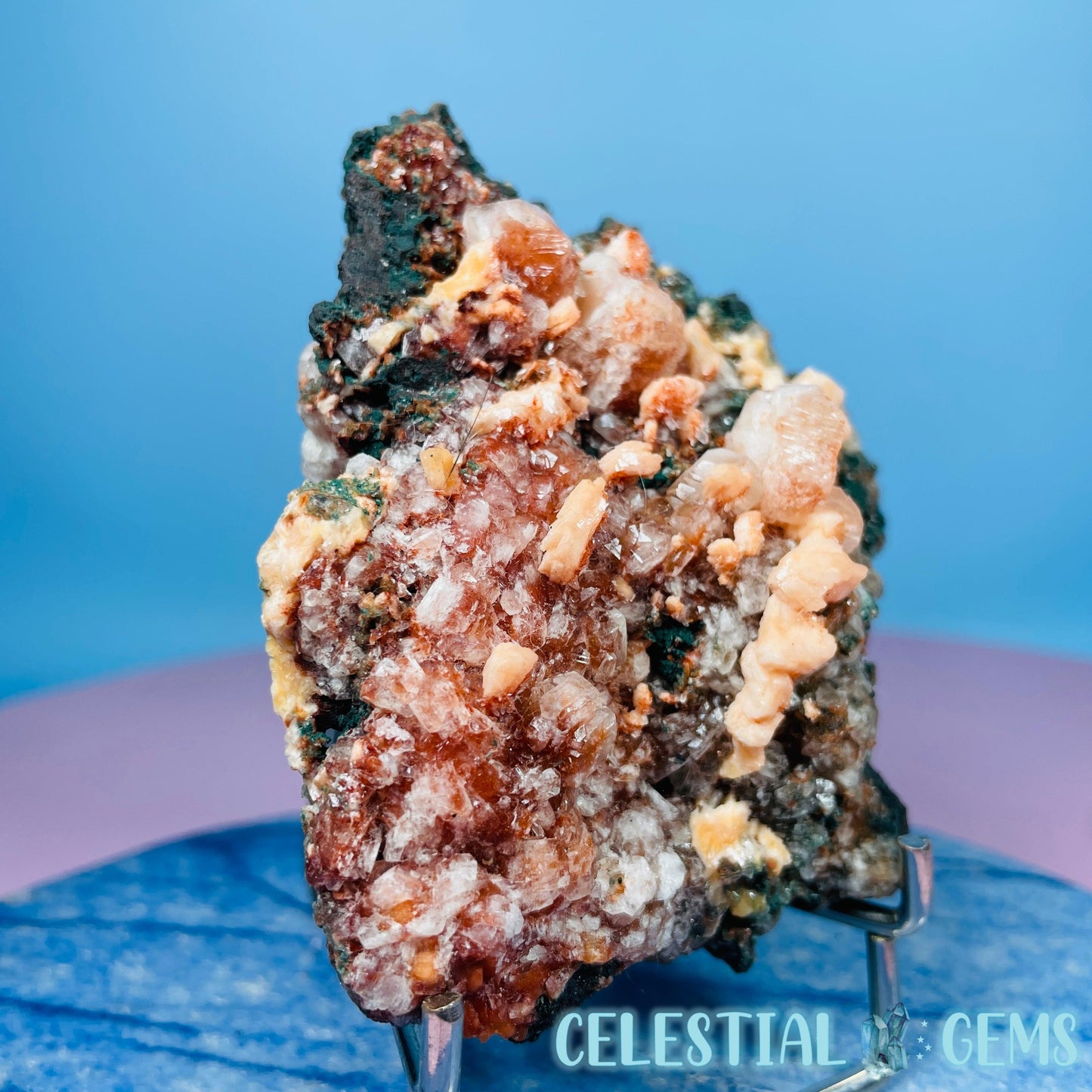 Red Apophyllite + Heulandite + Celadonite Medium Cluster