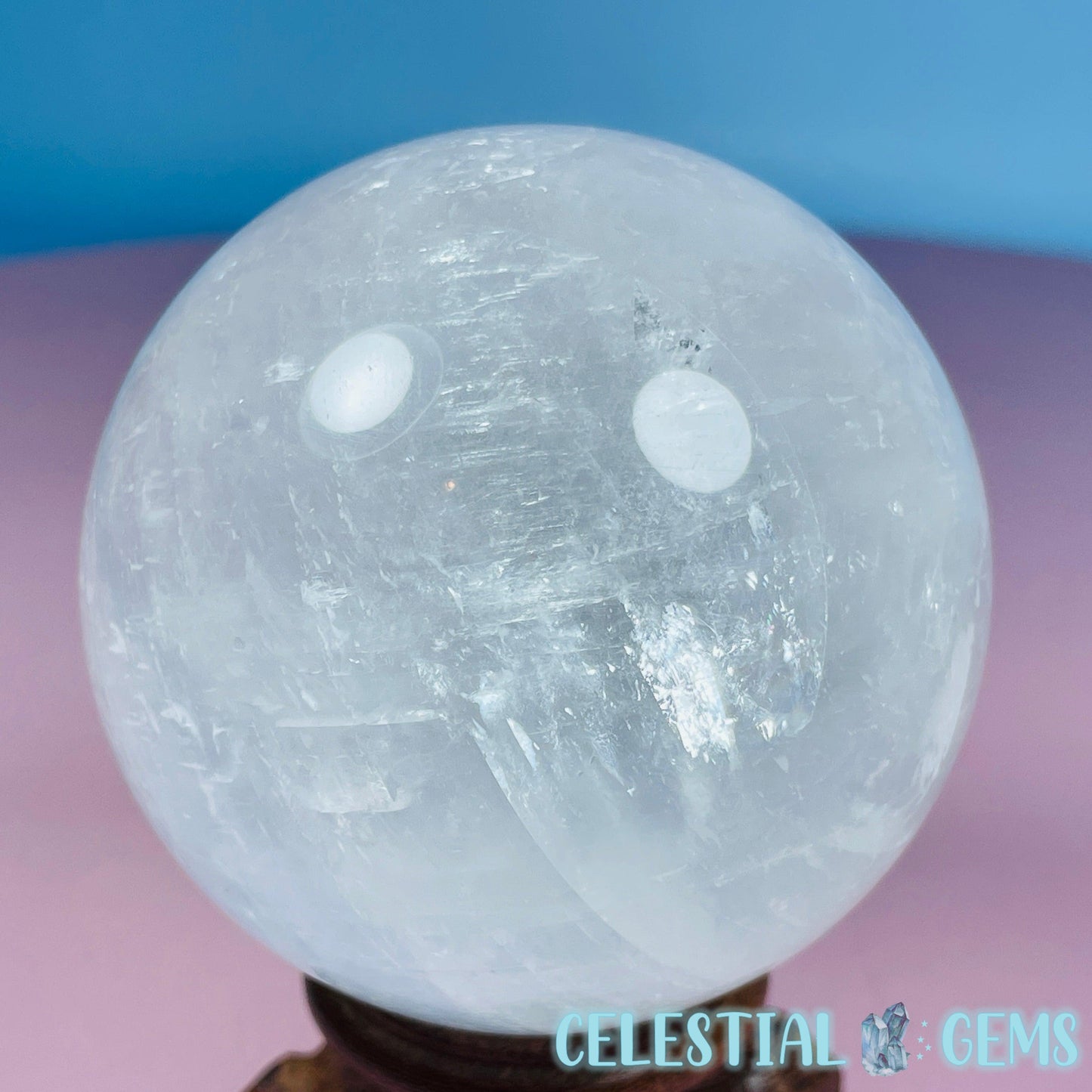 Optical White Calcite Medium Sphere (Video)