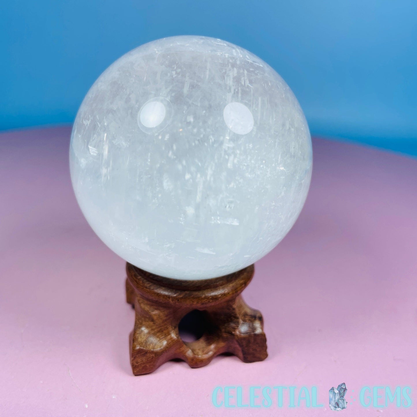 Optical White Calcite Medium Sphere (Video)