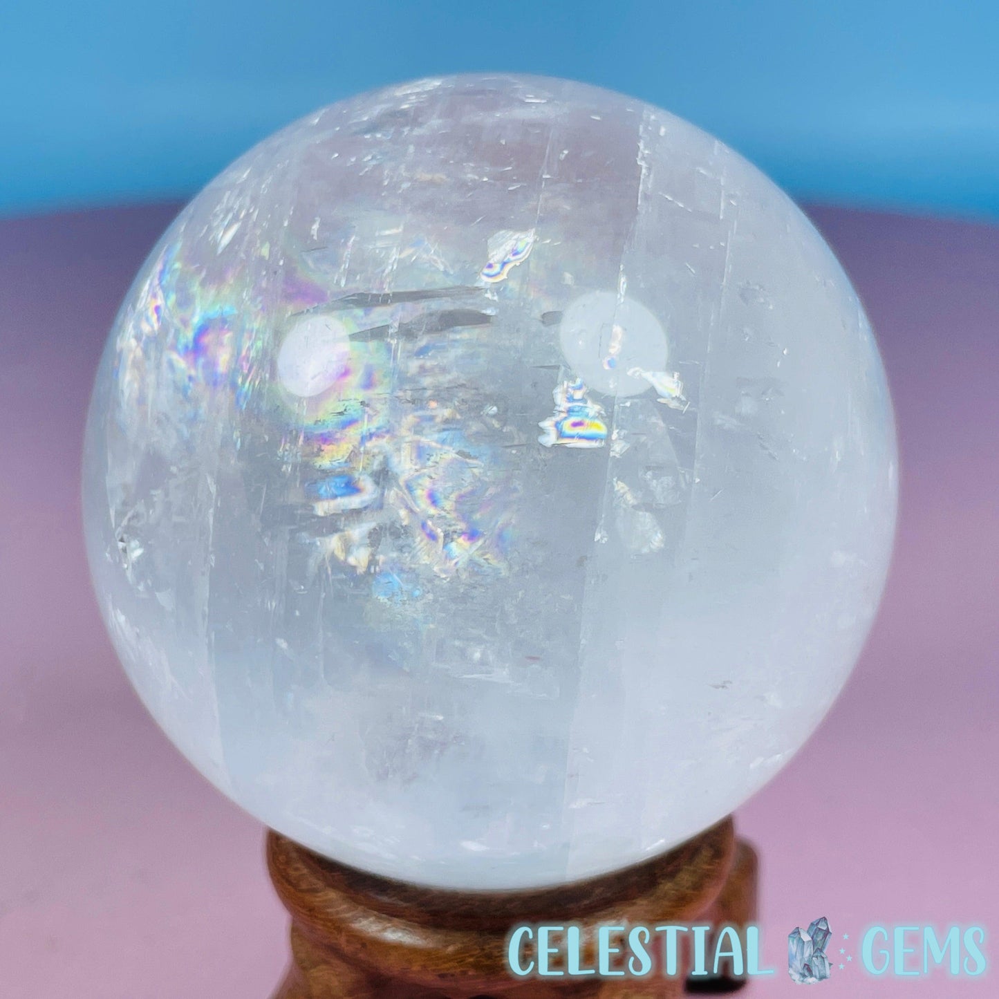 Optical White Calcite Medium Sphere (Video)