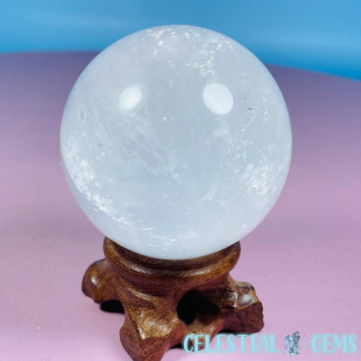 Optical White Calcite Medium Sphere (Video)