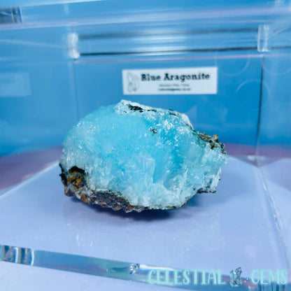 Crystalline Blue Aragonite Small Cluster Specimen in Box