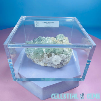 Green Cubic Fluorite + Calcite Medium Cluster Specimen in Box