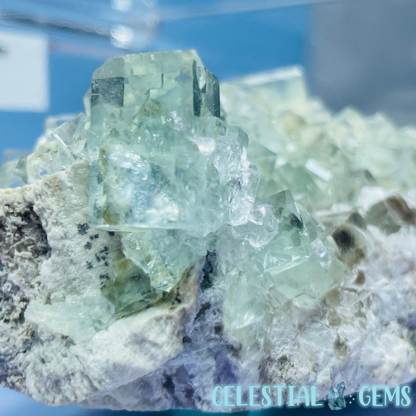 Green Cubic Fluorite + Calcite Medium Cluster Specimen in Box