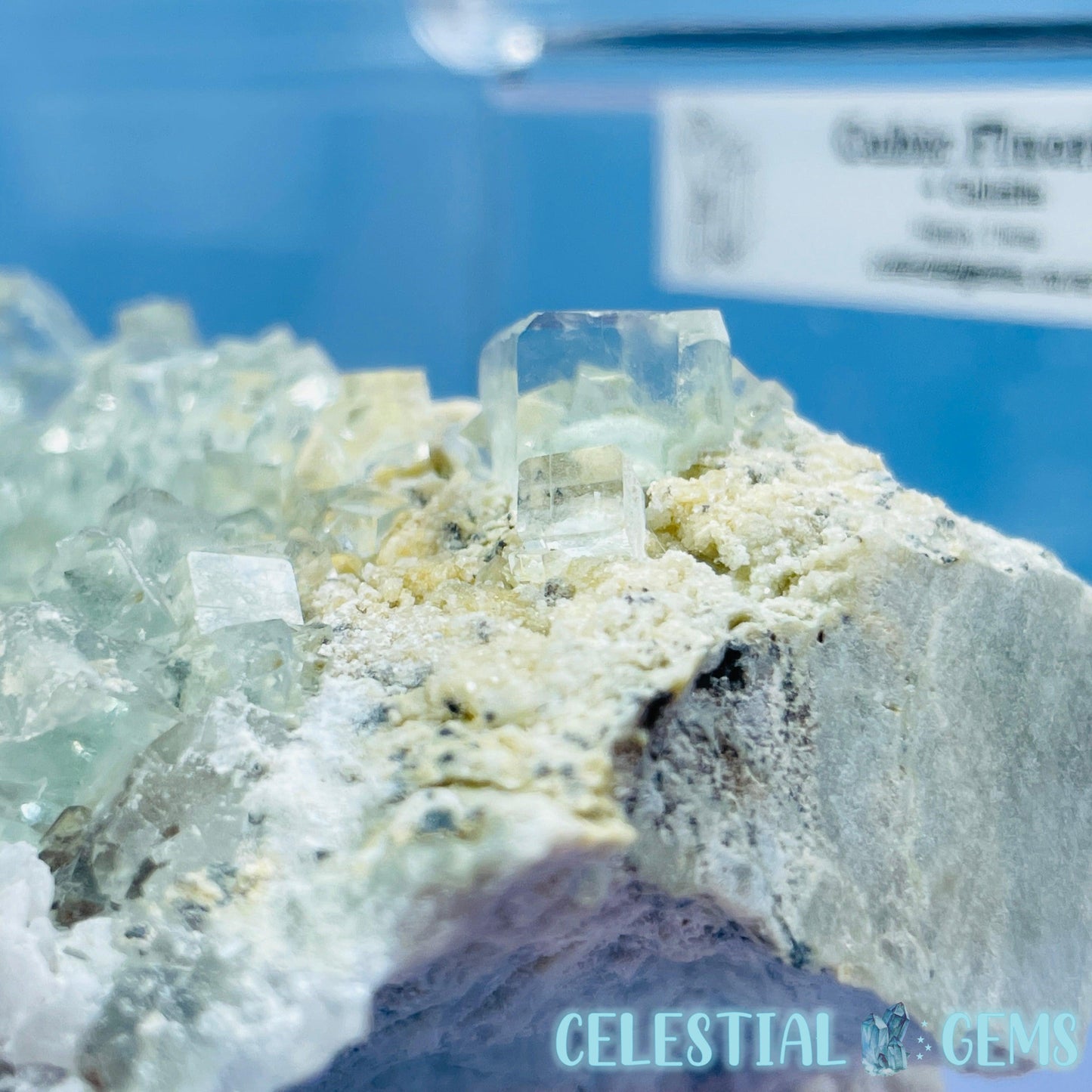 Green Cubic Fluorite + Calcite Medium Cluster Specimen in Box