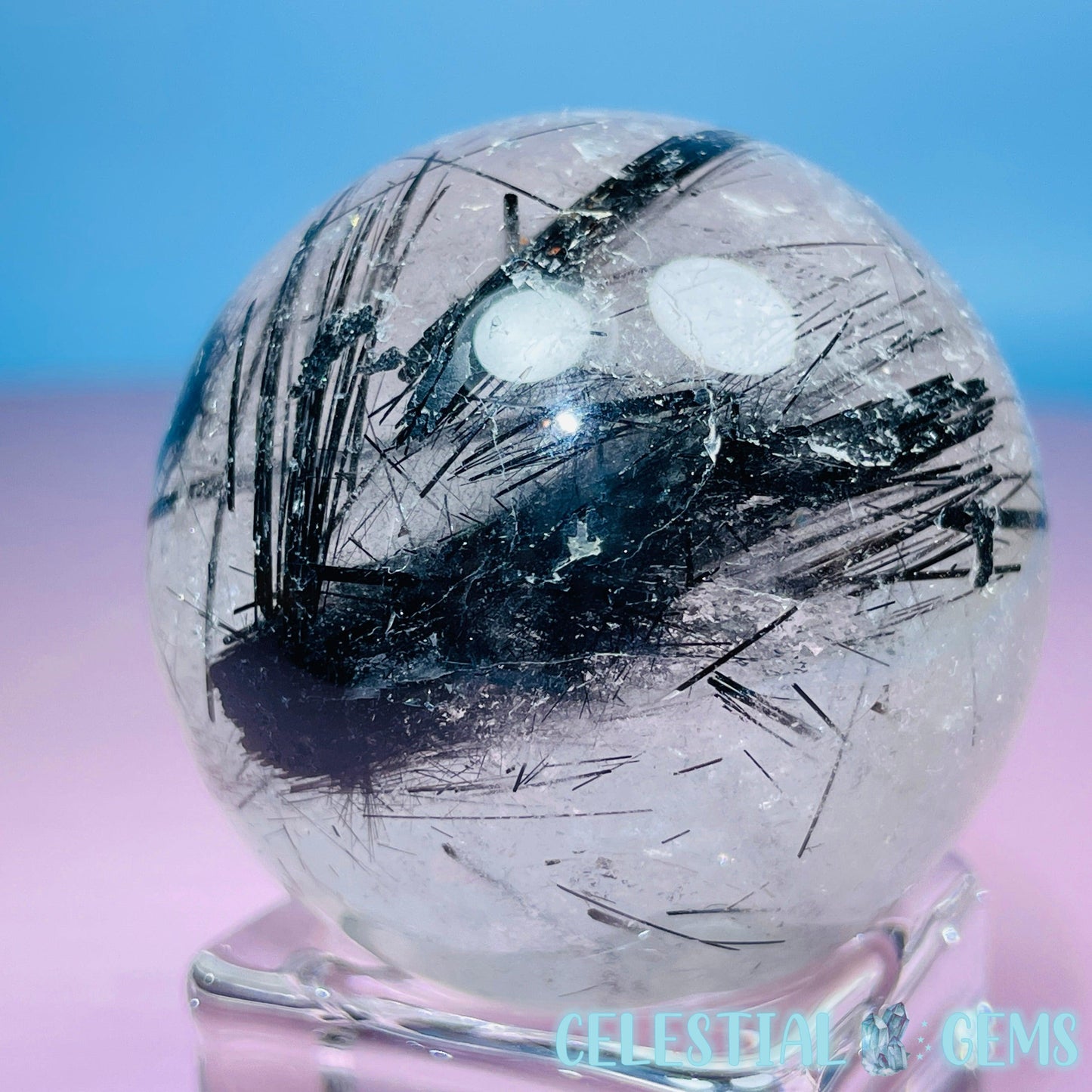 Black Tourmaline in Clear Quartz Medium Sphere