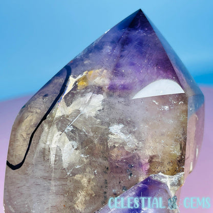 RARE Phantom Amethyst Enhydro Point with Specular Hematite (Video)