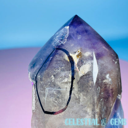 RARE Phantom Amethyst Enhydro Point with Specular Hematite (Video)