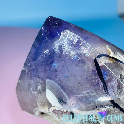 RARE Phantom Amethyst Enhydro Point with Specular Hematite (Video)