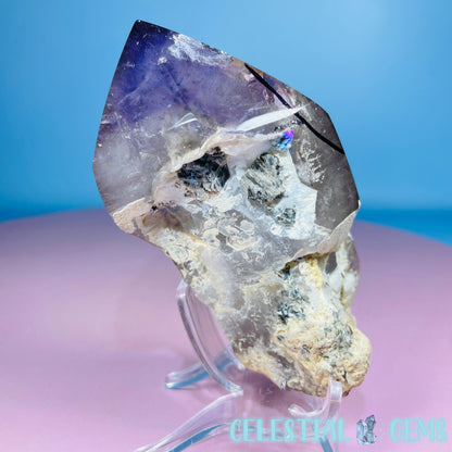 RARE Phantom Amethyst Enhydro Point with Specular Hematite (Video)