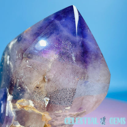 RARE Phantom Amethyst Enhydro Point with Specular Hematite (Video)