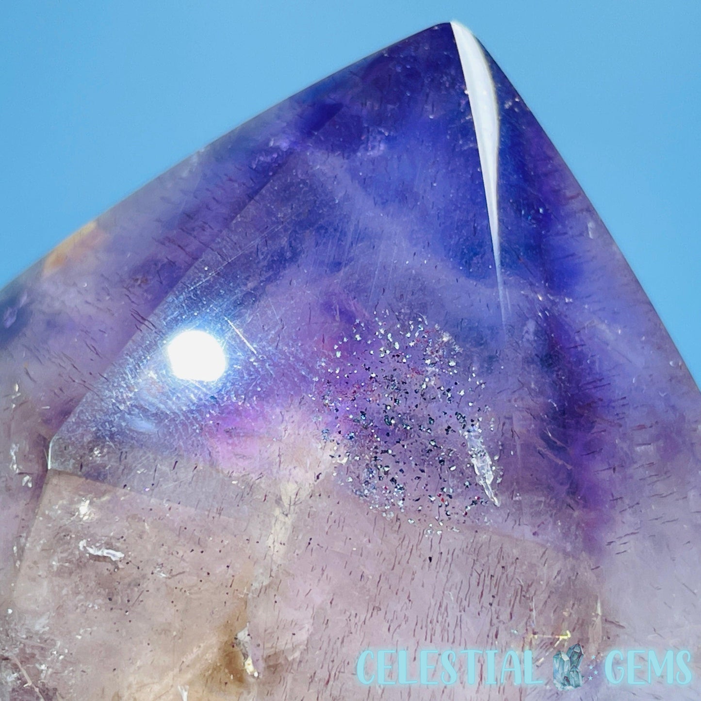 RARE Phantom Amethyst Enhydro Point with Specular Hematite (Video)