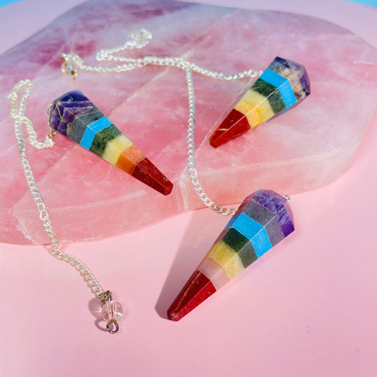 7 Chakra Crystal Pendulum with Chain