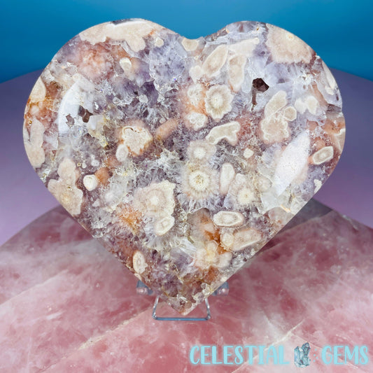 Amethyst + Flower Agate Heart Medium Carving
