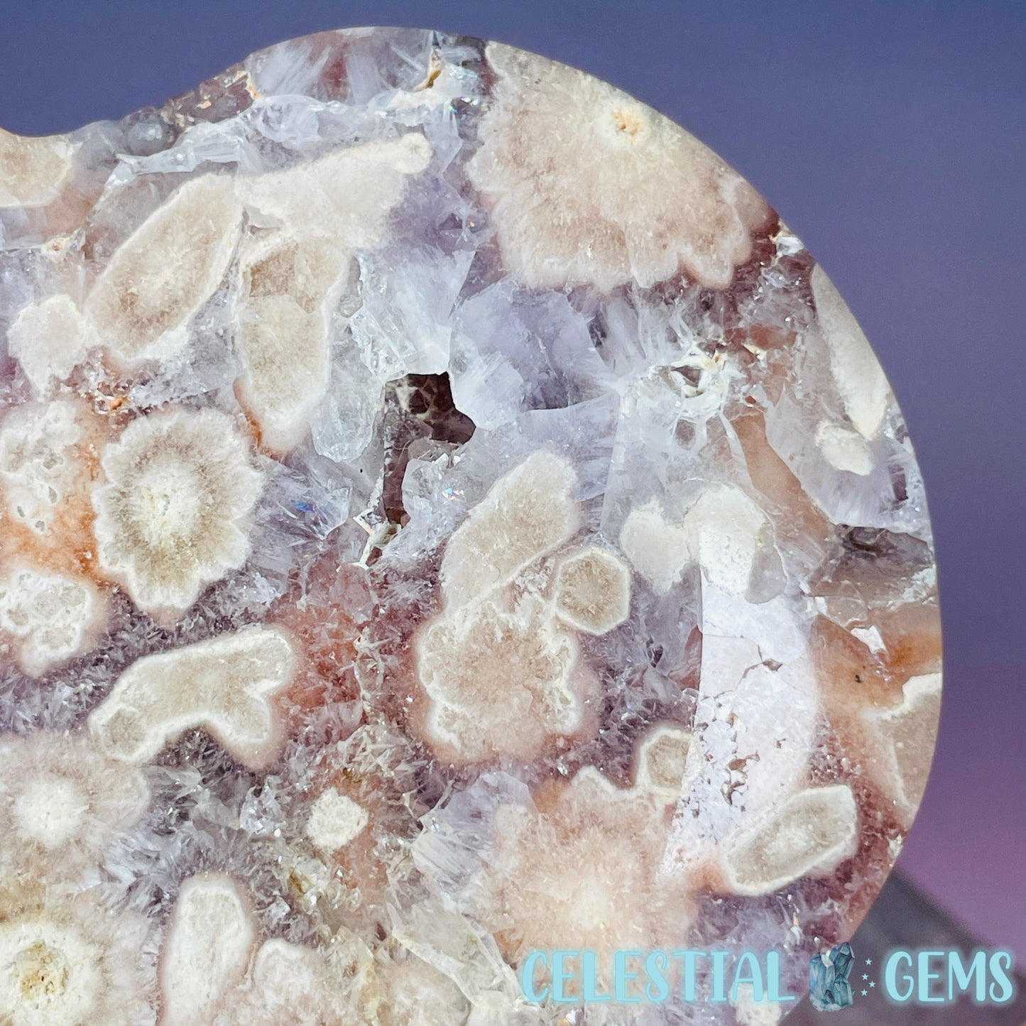 Amethyst + Flower Agate Heart Medium Carving