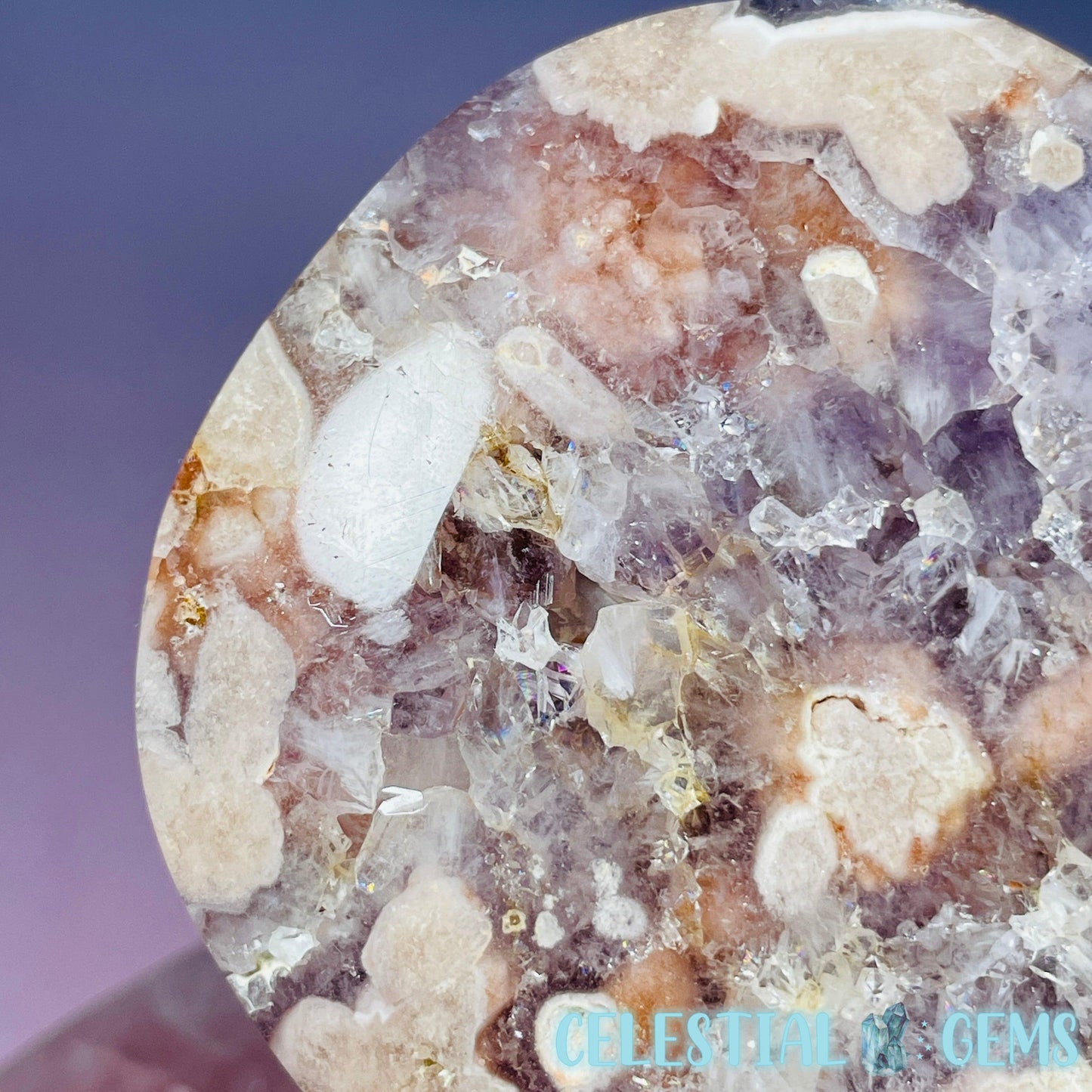 Amethyst + Flower Agate Heart Medium Carving