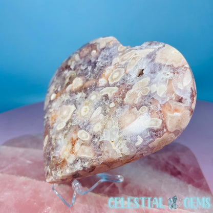Amethyst + Flower Agate Heart Medium Carving