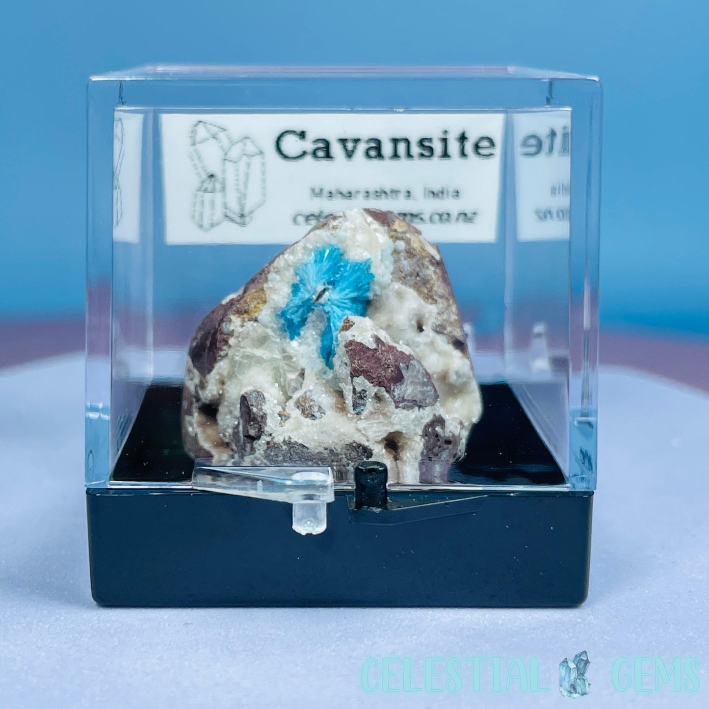 Rare Cavansite on Heulandite Mini Specimen in Box