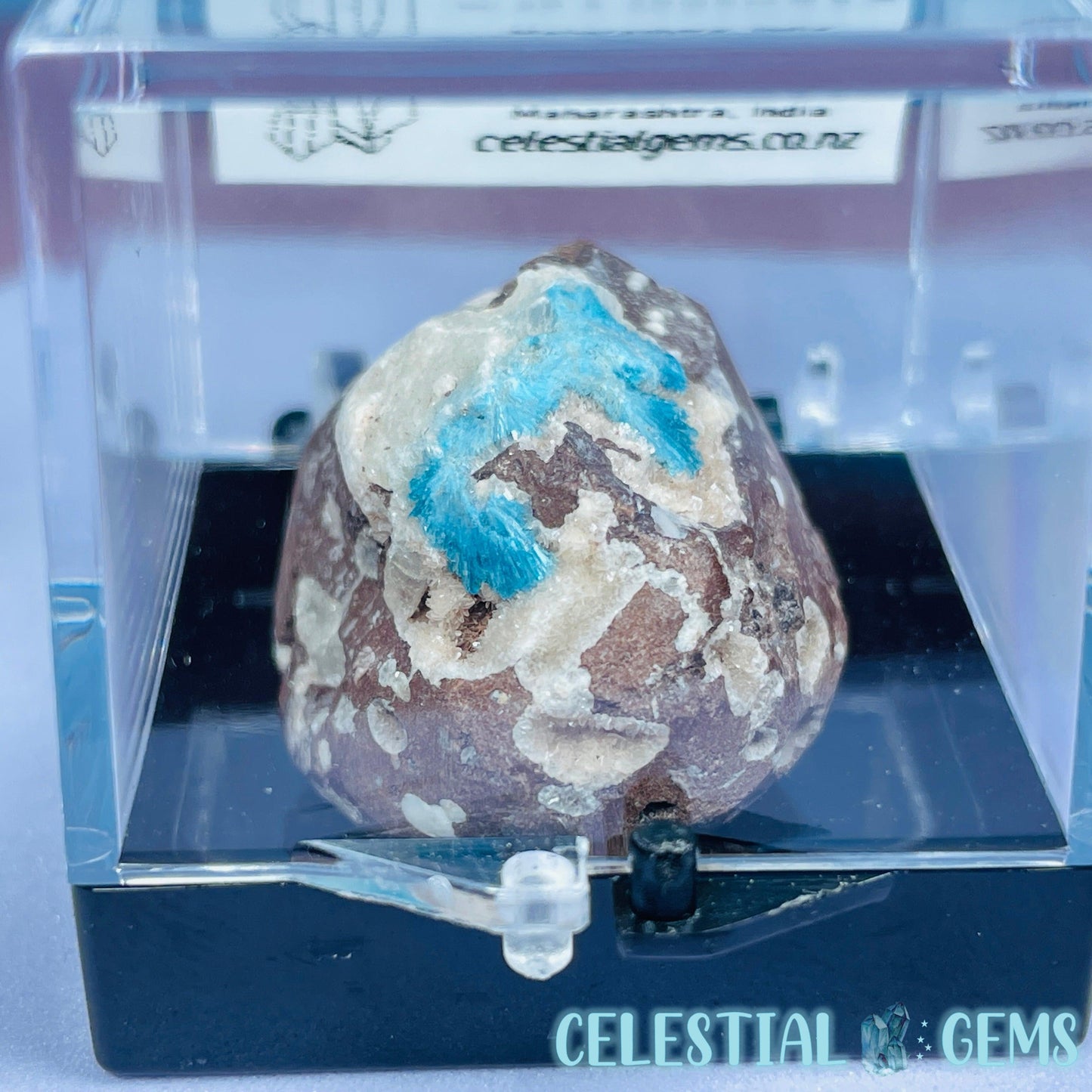 Rare Cavansite on Calcite Mini Specimen in Box