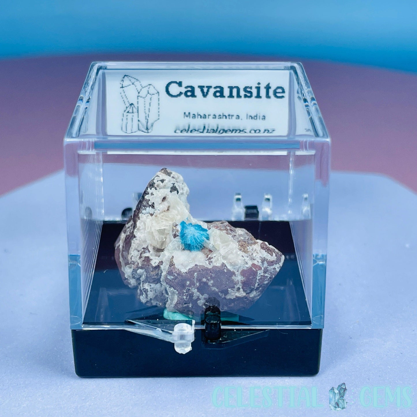 Rare Cavansite on Heulandite Mini Specimen in Box