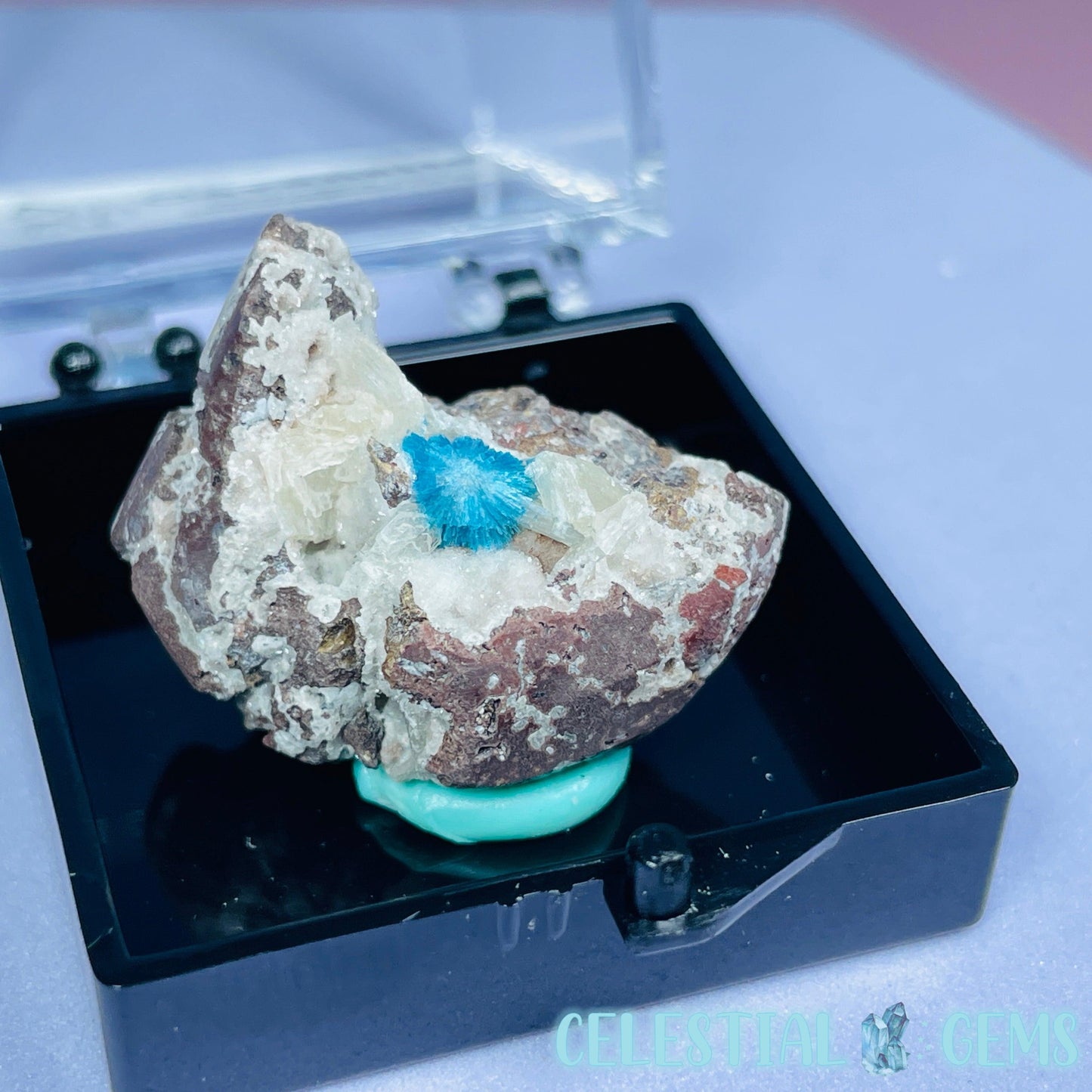 Rare Cavansite on Heulandite Mini Specimen in Box