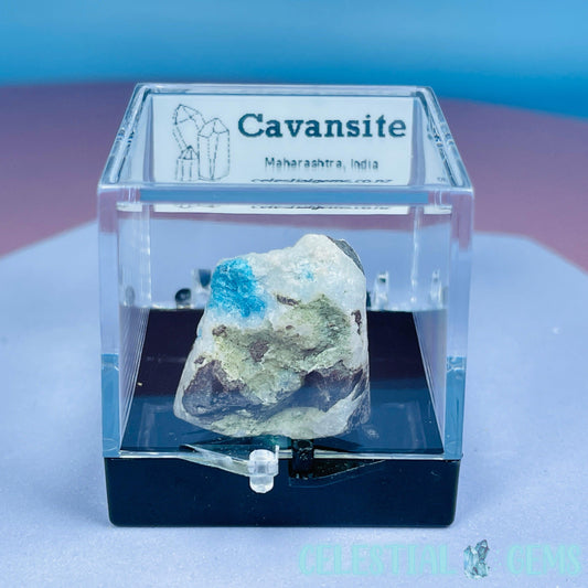 Rare Cavansite on Heulandite Mini Specimen in Box